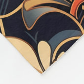 ほこりっぽい青とオレンジのアールデコ フリースブランケット (角)