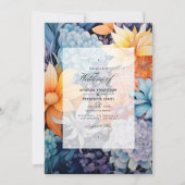 ほこりっぽい青とオレンジのフローラ結婚ズ 招待状 (正面)