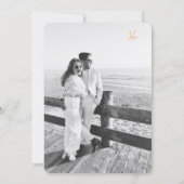 ほこりっぽい青とオレンジ色のラブノート日付を保存 招待状 (裏面)