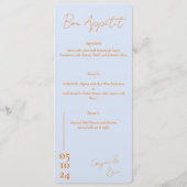 ほこりっぽい青とオレンジ色の文字結婚のメニュー メニュー (正面)