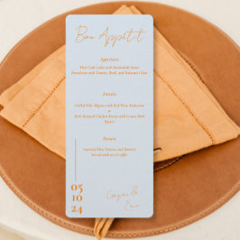 ほこりっぽい青とオレンジ色の文字結婚のメニュー メニュー