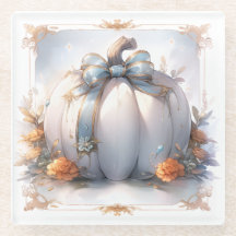 ほこりっぽい青とオレンジ色の秋のかぼちゃのコースター