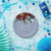 ほこりっぽい青とクランベリーブルゴーニュ結婚ーズ ペーパープレート (パーティー)