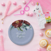 ほこりっぽい青とクランベリーブルゴーニュ結婚ーズ ペーパープレート (パーティー)