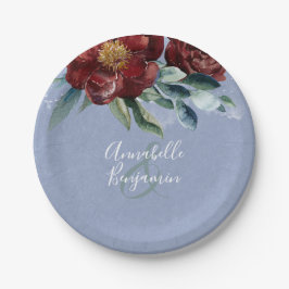 ほこりっぽい青とクランベリーブルゴーニュ結婚ーズ ペーパープレート