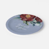 ほこりっぽい青とクランベリーブルゴーニュ結婚ーズ ペーパープレート (アングル)