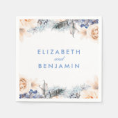 ほこりっぽい青とソフトピーチ結婚フローラ スタンダードカクテルナプキン (正面)