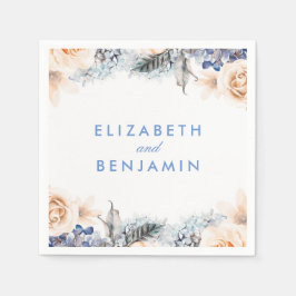 ほこりっぽい青とソフトピーチ結婚フローラ スタンダードカクテルナプキン