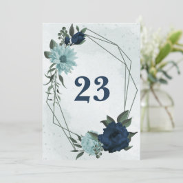 ほこりっぽい青とネイビーの花ジオメトリックテーブル番号 招待状