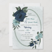 ほこりっぽい青とネイビーの花ジオメト結婚リック 招待状 (正面)