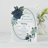 ほこりっぽい青とネイビーの花ジオメト結婚リック 招待状 (スタンド正面)