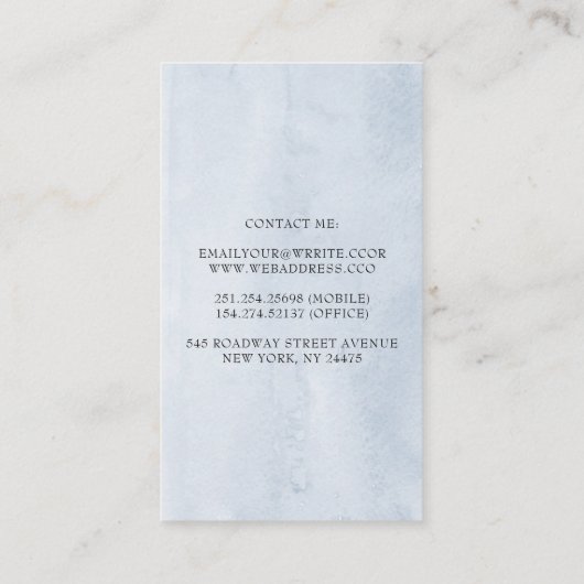 ほこりっぽい青とネイビーブルーのエレガント花 名刺 (裏面)