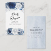 ほこりっぽい青とネイビーブルーのエレガント花 名刺 (正面/裏面)