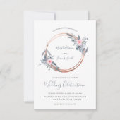 ほこりっぽい青とバラピンクの円の枠 招待状 (正面)