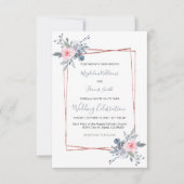 ほこりっぽい青とバラ結婚ピンク 招待状 (正面)