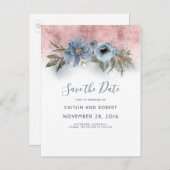 ほこりっぽい青とバラ金ゴールドフローラ日付の保存 案内ポストカード (正面/裏面)