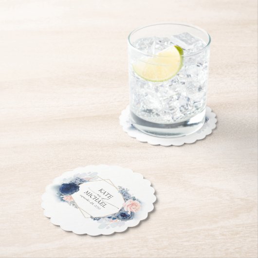 ほこりっぽい青とピンクのフローラ エレガント ペーパーコースター (インサイチュ)