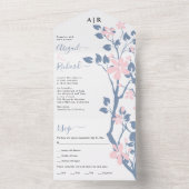 ほこりっぽい青とピンクの枝と花結婚付き オールインワン招待状 (内側)