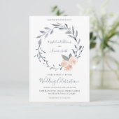 ほこりっぽい青とピンクの水色フローラリース 招待状 (スタンド正面)