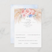 ほこりっぽい青とピンクの花エキゾチックな結婚式RSVP 出欠カード (正面/裏面)