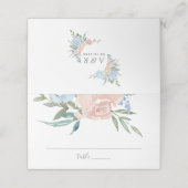 ほこりっぽい青とピンク結婚のフローラのテーブル プレイスカード (外部開封)