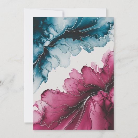 ほこりっぽい青とブルゴーニュのアルコールインクカップルのシャワー 招待状 (裏面)