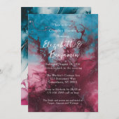 ほこりっぽい青とブルゴーニュのアルコールインクカップルのシャワー 招待状 (正面/裏面)