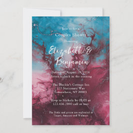 ほこりっぽい青とブルゴーニュのアルコールインクカップルのシャワー 招待状