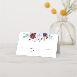 ほこりっぽい青とブルゴーニュ赤の花 プレイスカード