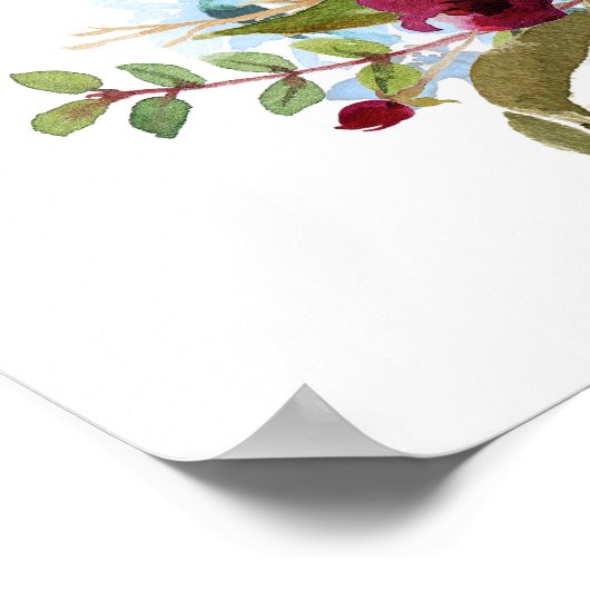 ほこりっぽい青とブルゴーニュ赤の花 ポスター (角)