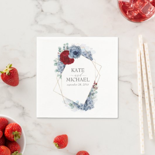 ほこりっぽい青とブルゴーニュ赤結婚の花 スタンダードカクテルナプキン (インサイチュ)