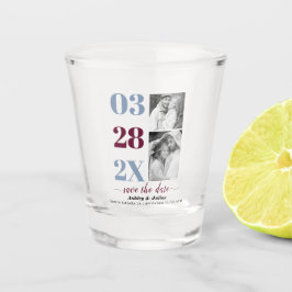 ほこりっぽい青とブルゴーニュ2枚の写真Save the Date ショットグラス