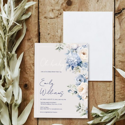 ほこりっぽい青とベージュの赤ちゃんシャワーの招待状 招待状