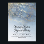 ほこりっぽい青とモダン金ゴールドの結婚色 招待状<br><div class="desc">ほこりっぽい青と金ゴールドが水モダン色の結婚式招待状を渦巻く</div>