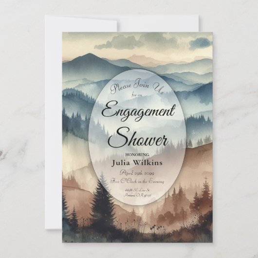 ほこりっぽい青とモチャブラウンの山のシャワー 招待状 (正面)