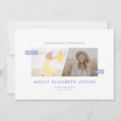 ほこりっぽい青と今2枚の写真卒業 案内状 (正面)