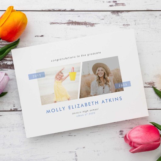 ほこりっぽい青と今2枚の写真卒業 案内状