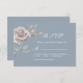 ほこりっぽい青と埃っぽいバラミニマル水彩RSVP 出欠カード (正面/裏面)