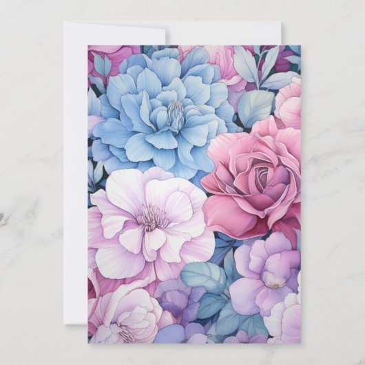 ほこりっぽい青と埃っぽいバラ結婚フローラ 招待状 (裏面)