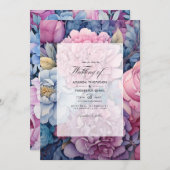 ほこりっぽい青と埃っぽいバラ結婚フローラ 招待状 (正面/裏面)
