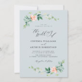 ほこりっぽい青と桃のフローラ結婚式招待状 招待状 (正面)
