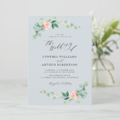 ほこりっぽい青と桃のフローラ結婚式招待状 招待状 (スタンド正面)