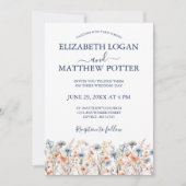 ほこりっぽい青と桃の山花の写真結婚s 招待状 (正面)