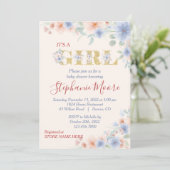 ほこりっぽい青と桃(Ver.2)フローラ赤ちゃんシャワー 招待状 (スタンド正面)