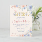 ほこりっぽい青と桃(Ver.2)フローラ赤ちゃんシャワー 招待状 (スタンド正面)