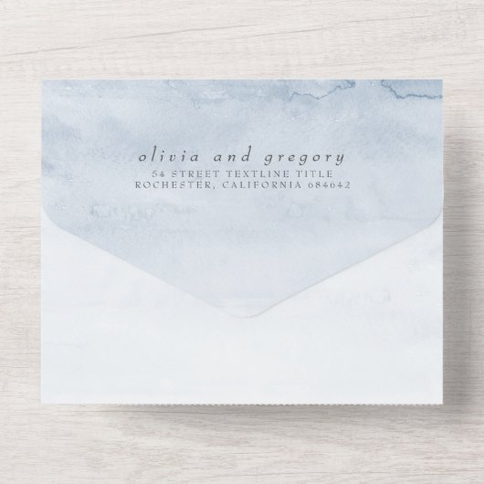 ほこりっぽい青と海軍のエレガント花モダンの結婚数 オールインワン招待状