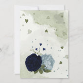 ほこりっぽい青と海軍の花が緑結婚色に 招待状 (裏面)