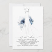 ほこりっぽい青と海軍の花のドレスブライダルシャワー 招待状 (正面)