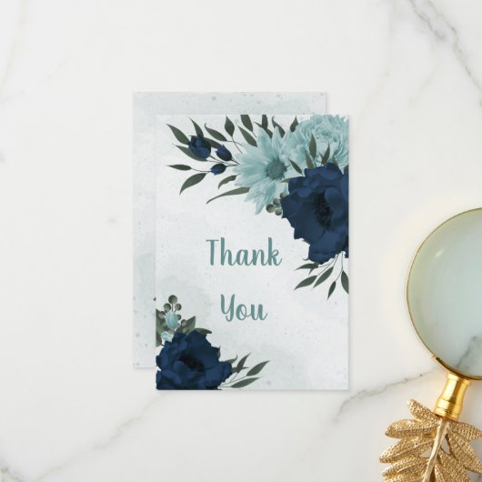 ほこりっぽい青と海軍の花の植物学 サンキューカード (正面/裏面インサイチュ)