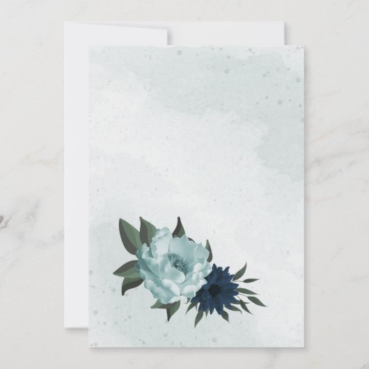 ほこりっぽい青と海軍の花ボタニカルリース結婚ズ 招待状 (裏面)